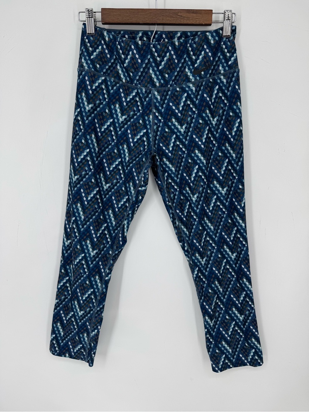 Nike Women's Blue and Grey Printed Athletic Athleisure Leggings Size Small